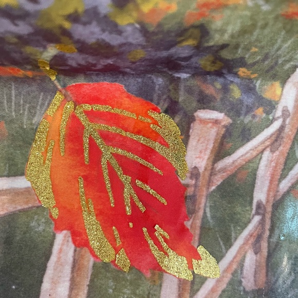 Like New Fall Foliage & Barn Outdoor Flag w/ Glitter Leaves 27” x 38.5” - Picture 5 of 6